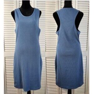 Pink Lily Boutique Ribbed Sleeveless Blue Midi Dress Stretch Size Large